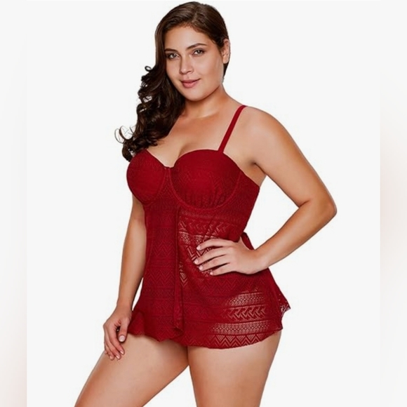 ESPRLIA Womens Lace Crisscross Open Back Tankini Swimsuits with Briefs (US18-20) - Picture 3 of 16